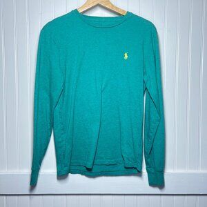 Polo Ralph Lauren Men's Long Sleeve T-Shirt Blue Crewneck Yellow Pony Logo